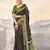 Brown, green floral print mulmul cotton saree with blouse.