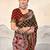 Brown, red floral print mulmul cotton saree with blouse.