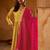 A-line mustard embroidered silk blend kurta pant set with pink dupatta – festive ethnic wear for women