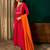 A-line red embroidered silk blend kurta pant set with pink dupatta – festive ethnic wear for women