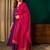 A-line violet embroidered silk blend kurta pant set with pink dupatta – festive ethnic wear for women