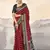 Red, black floral print mulmul cotton saree with blouse.