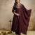 Trending coffee embroidered flared vichitra silk kurta pant set with dupatta for women