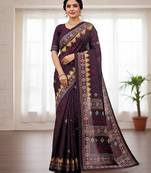 Wine sambalpuri, ikkat soft pure cotton saree with blouse.