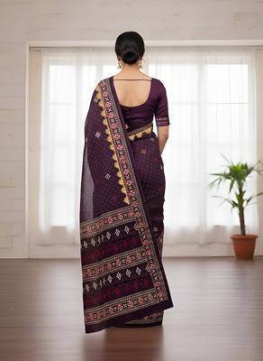 Wine sambalpuri, ikkat soft pure cotton saree with blouse. 4