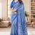 Blue striped print soft pure cotton saree with blouse.