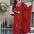 Trending red embroidered flared vichitra silk kurta pant set with dupatta for women