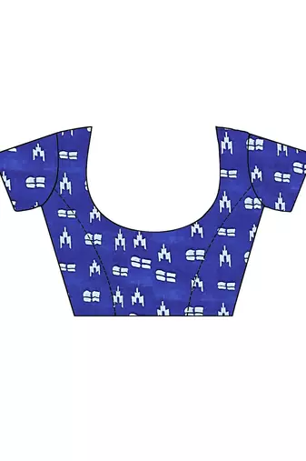 Blue striped print soft pure cotton saree with blouse.