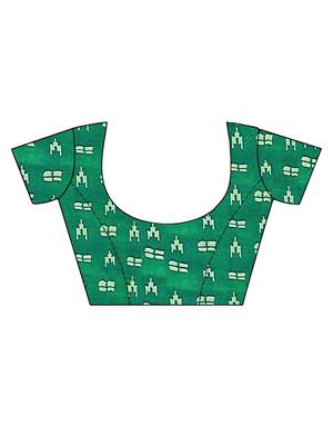 Green striped print soft pure cotton saree with blouse. 5