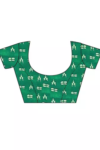 Green striped print soft pure cotton saree with blouse.