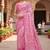 Pink striped print soft pure cotton saree with blouse.