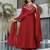Trending red embroidered flared vichitra silk kurta pant set with dupatta for women