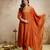 Trending orange embroidered flared vichitra silk kurta pant set with dupatta for women