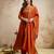 Trending orange embroidered flared vichitra silk kurta pant set with dupatta for women