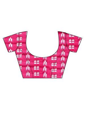 Pink striped print soft pure cotton saree with blouse. 5