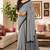 Grey striped print soft pure cotton saree with blouse.