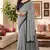 Grey striped print soft pure cotton saree with blouse.