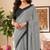 Grey striped print soft pure cotton saree with blouse.