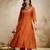 Trending orange embroidered flared vichitra silk kurta pant set with dupatta for women