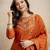 Trending orange embroidered flared vichitra silk kurta pant set with dupatta for women