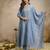 Trending aqua blue embroidered flared vichitra silk kurta pant set with dupatta for women