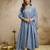 Trending aqua blue embroidered flared vichitra silk kurta pant set with dupatta for women