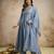 Trending aqua blue embroidered flared vichitra silk kurta pant set with dupatta for women