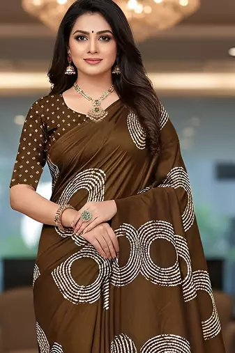 Brown ajrakh bandhej handblock print  mulmul cotton saree with blouse.
