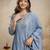 Trending aqua blue embroidered flared vichitra silk kurta pant set with dupatta for women