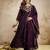 Trending wine embroidered flared vichitra silk kurta pant set with dupatta for women