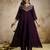 Trending wine embroidered flared vichitra silk kurta pant set with dupatta for women
