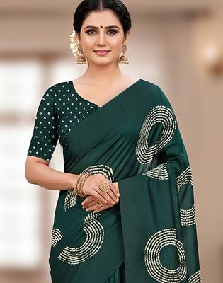 Green ajrakh bandhej handblock print  mulmul cotton saree with blouse. 2