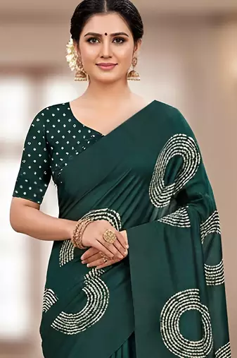 Green ajrakh bandhej handblock print  mulmul cotton saree with blouse.
