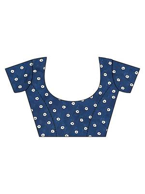 Navy blue ajrakh bandhej handblock print  mulmul cotton saree with blouse. 5