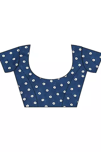 Navy blue ajrakh bandhej handblock print  mulmul cotton saree with blouse.