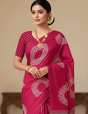 Pink ajrakh bandhej handblock print  mulmul cotton saree with blouse. 2