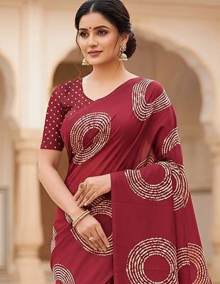 Red ajrakh bandhej handblock print  mulmul cotton saree with blouse. 2