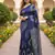 Royal blue ajrakh bandhej handblock print  mulmul cotton saree with blouse.
