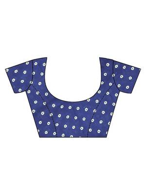 Royal blue ajrakh bandhej handblock print  mulmul cotton saree with blouse. 5