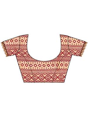 Maroon kalamkari print mulmul cotton saree with blouse. 4