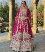 DESIGNER RANI PINK NET FABRIC WEDDING BRIDAL LEHENGA CHOLI SEMI STITCHED