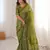 Green blocked printed, paisley soft pure cotton saree with blouse.