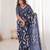 Navy blue blocked printed, floral print, geometric print soft pure cotton saree with blouse.