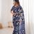 Navy blue blocked printed, floral print, geometric print soft pure cotton saree with blouse.