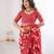 Red blocked printed, floral print, geometric print soft pure cotton saree with blouse.