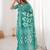 Teal green blocked printed, floral print, geometric print soft pure cotton saree with blouse.