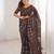 Brown blocked printed, floral print soft pure cotton saree with blouse.