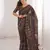 Brown blocked printed, floral print soft pure cotton saree with blouse.