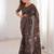 Brown blocked printed, floral print soft pure cotton saree with blouse.
