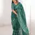 Green blocked printed, floral print soft pure cotton saree with blouse.
